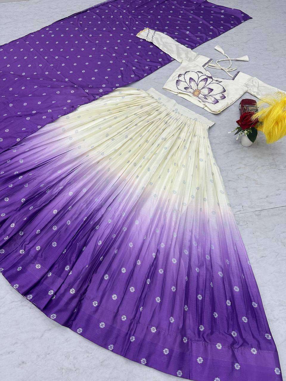 Gorgeous Purple Color Chinon With Real Hand Work With Digital Printed Designer Lehenga Choli