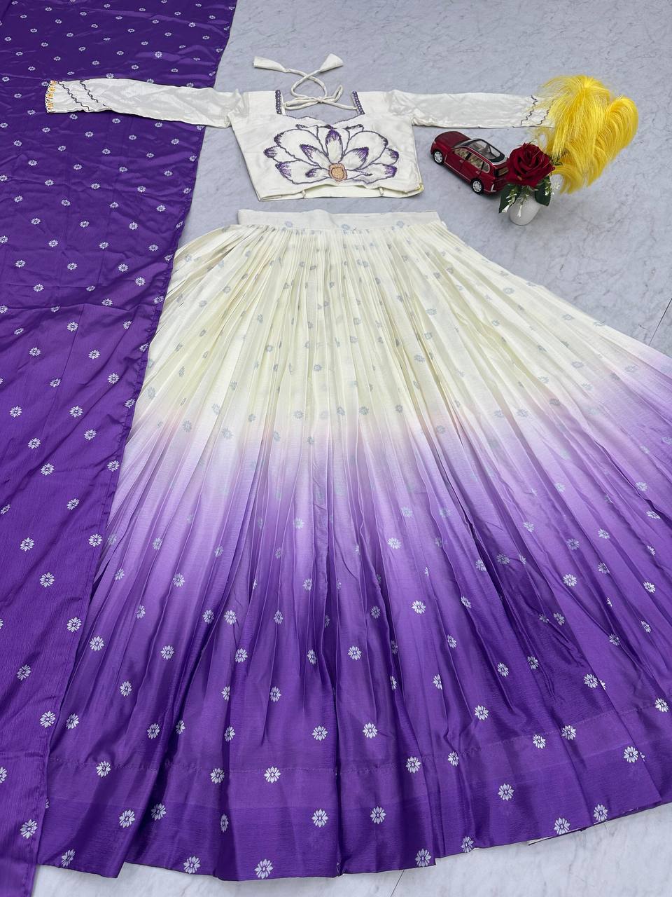 Gorgeous Purple Color Chinon With Real Hand Work With Digital Printed Designer Lehenga Choli