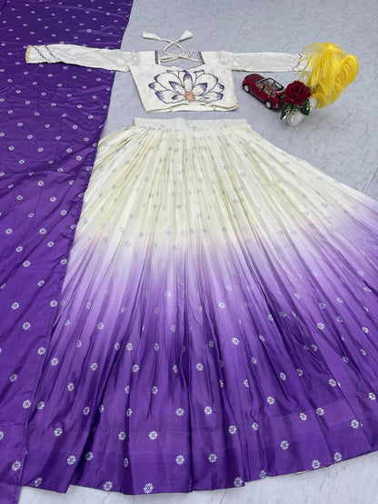 Gorgeous Purple Color Chinon With Real Hand Work With Digital Printed Designer Lehenga Choli