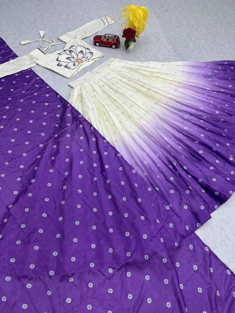 Gorgeous Purple Color Chinon With Real Hand Work With Digital Printed Designer Lehenga Choli