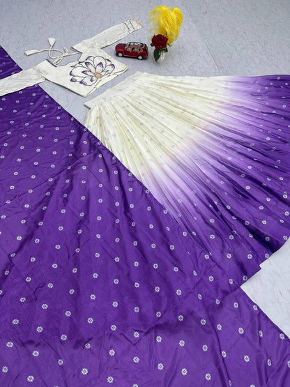 Gorgeous Purple Color Chinon With Real Hand Work With Digital Printed Designer Lehenga Choli