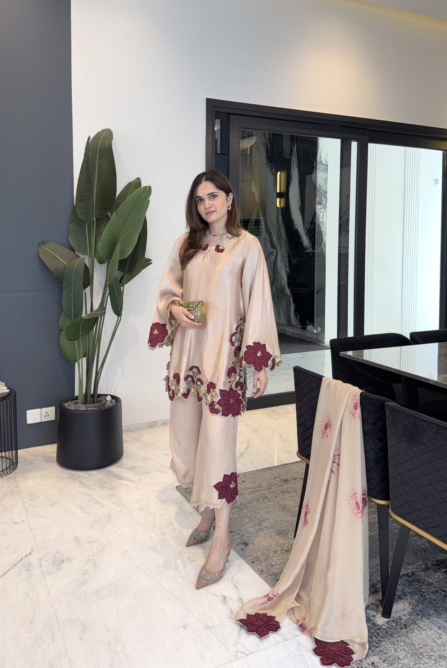 Charming Off White Color Sequence Multi Work Palazzo Suit