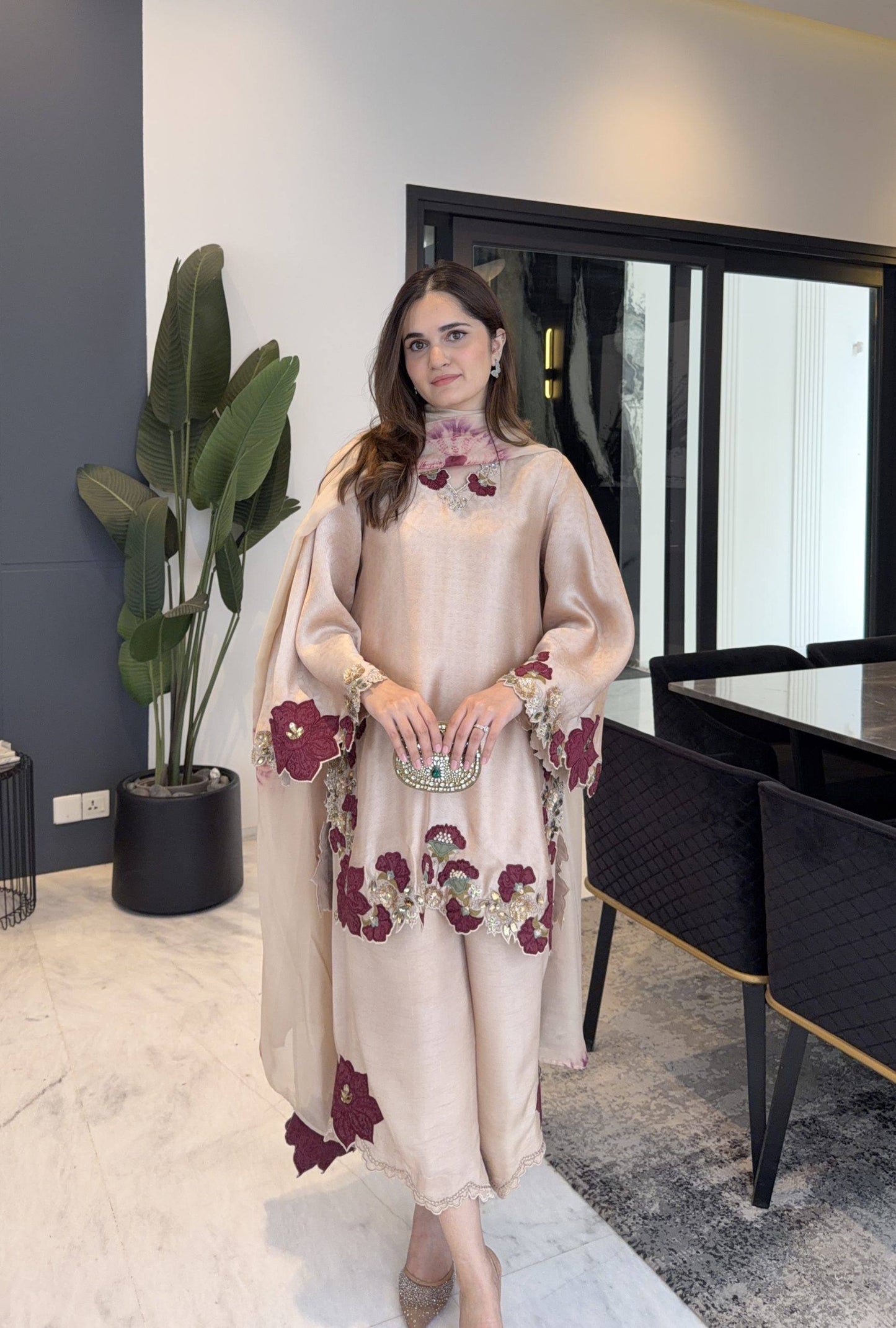Charming Off White Color Sequence Multi Work Palazzo Suit