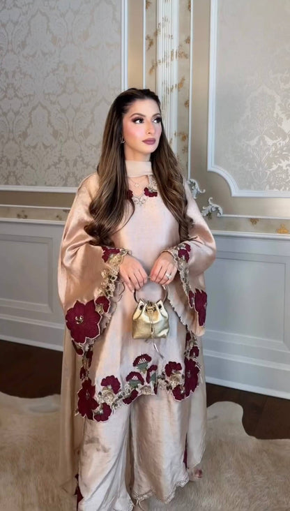 Charming Off White Color Sequence Multi Work Palazzo Suit