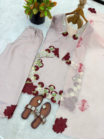 Charming Off White Color Sequence Multi Work Palazzo Suit