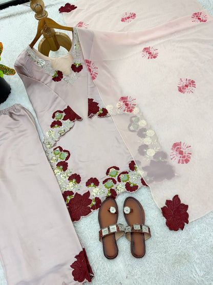 Charming Off White Color Sequence Multi Work Palazzo Suit