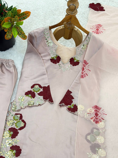 Charming Off White Color Sequence Multi Work Palazzo Suit
