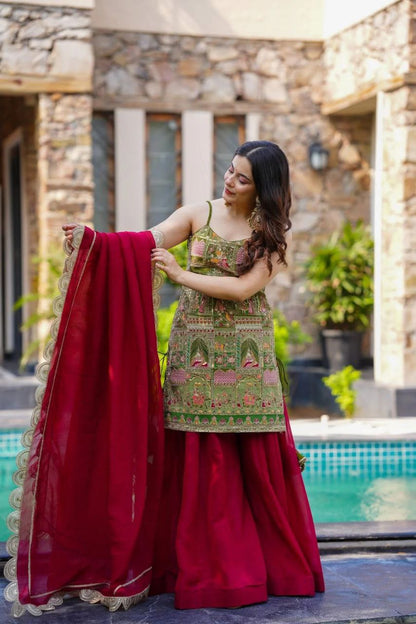 Weding Wear Premium Jimmy Organza Digital Printed Ready To Wear Palazzo Suit