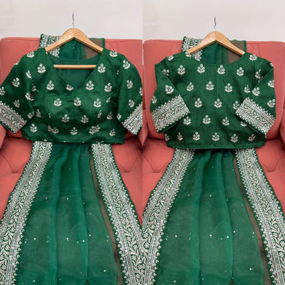 Ceremony Wear Green Color Rich Heavy Organza Silk Thread And Sequin Embroidery Work Designer Saree