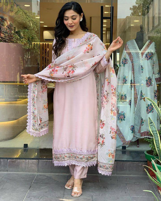 Women Embroidered Chanderi  SILK  kurta set