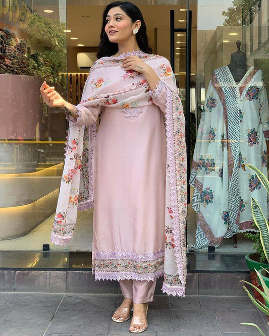 Women Embroidered Chanderi  SILK  kurta set