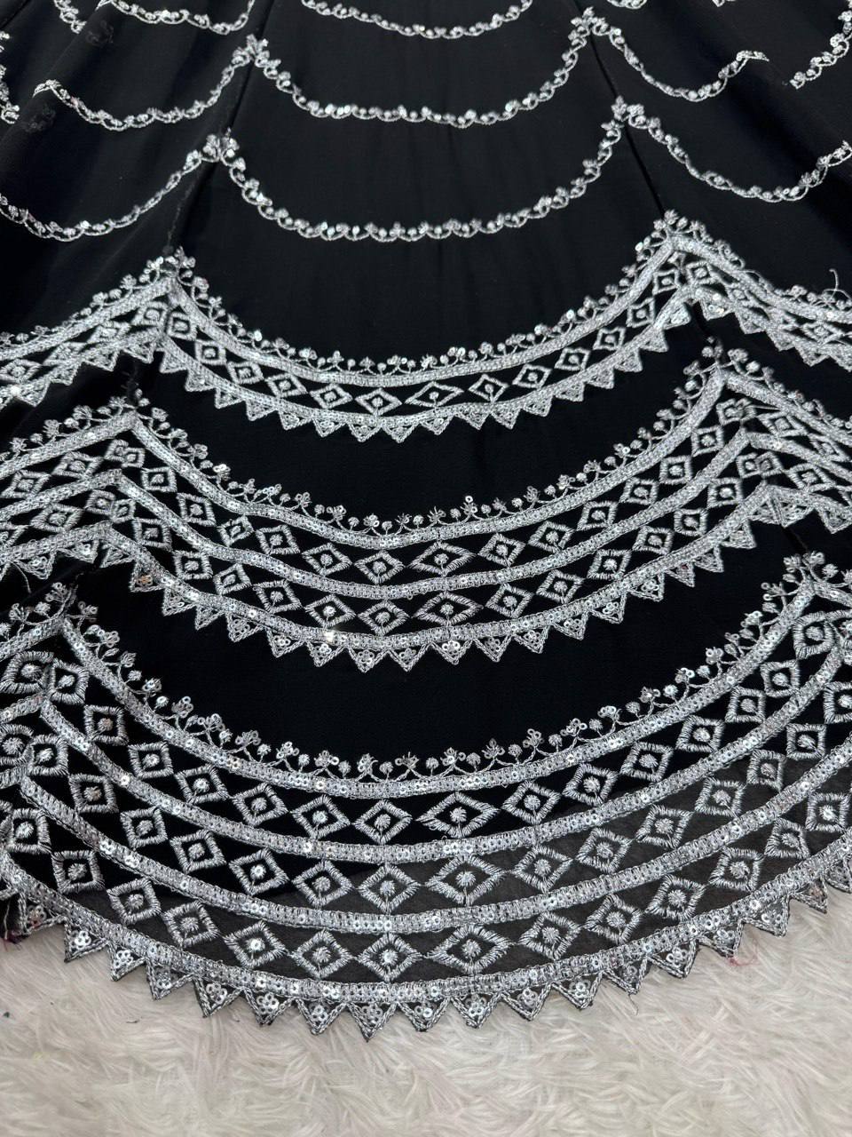 Party Wear Black Color Faux Georgette With Thread And Sequin Embroidery Work Beautiful Lehenga Choli