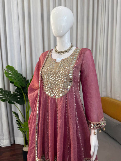 Marvelous Pink Color Real Mirror With Fancy Latkan Top With Dhoti