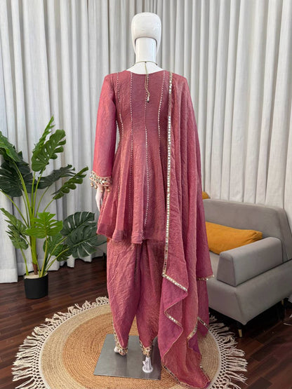 Marvelous Pink Color Real Mirror With Fancy Latkan Top With Dhoti