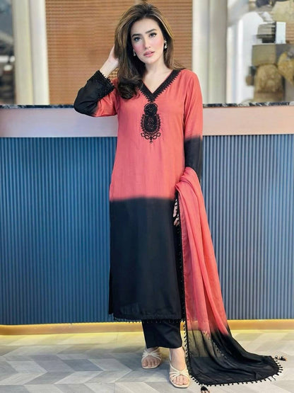 Fantastic Pink And Black Color Embrodered Beads Work Salwar Suit With Dupatta
