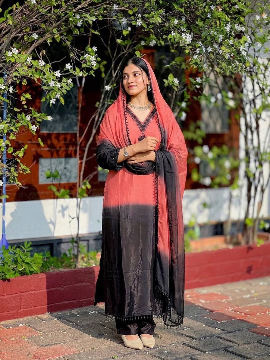 Fantastic Pink And Black Color Embrodered Beads Work Salwar Suit With Dupatta