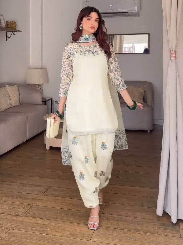 Festive Wear Off White Color Pure Faux Georgette With Vibrant Digital Print Designer Patiyala Suit