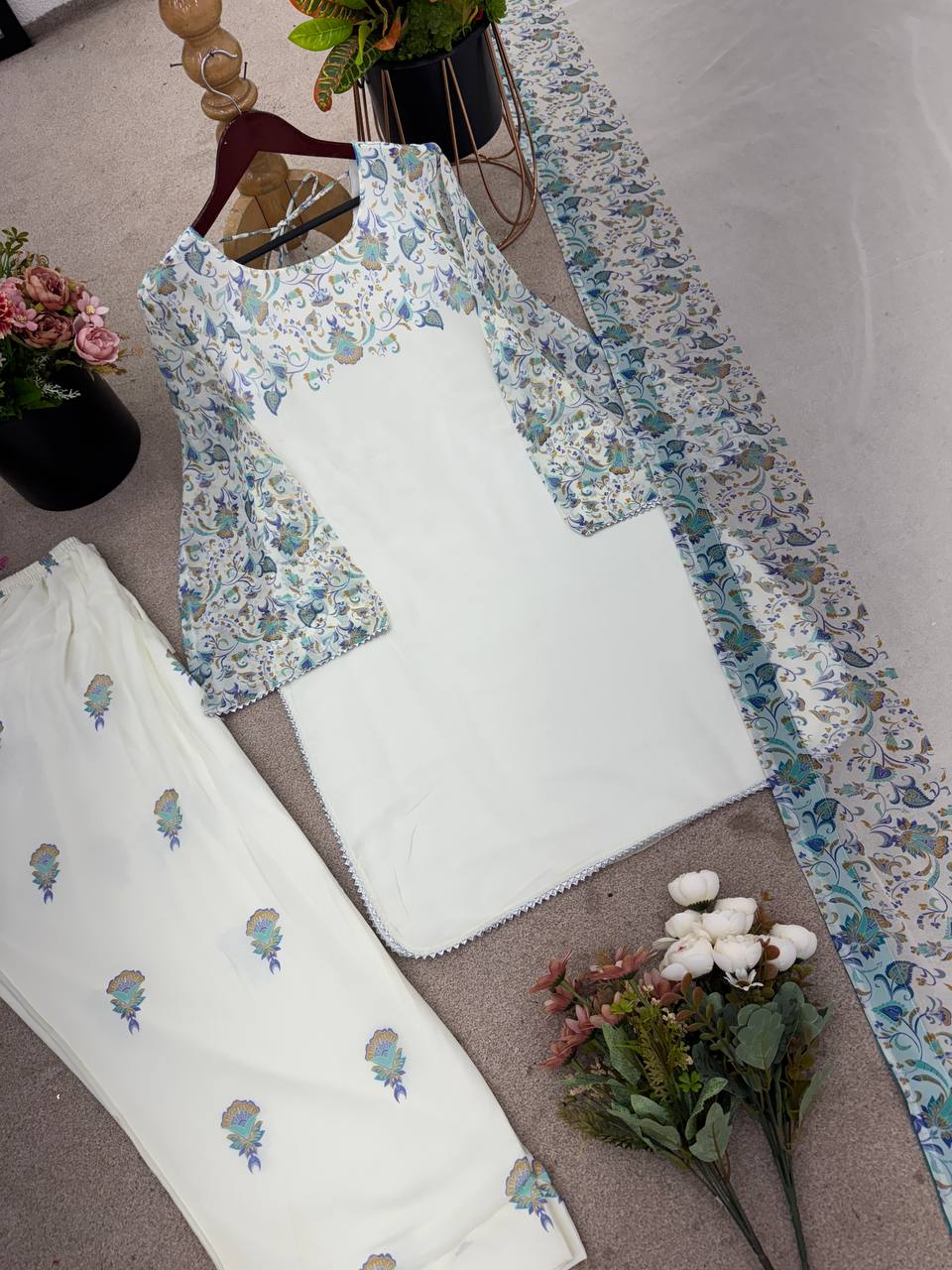 Festive Wear Off White Color Pure Faux Georgette With Vibrant Digital Print Designer Patiyala Suit