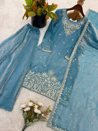 Ravishing Sky Blue Color Embroidered Palazzo Suit