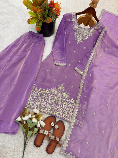 Opulent Purple Color Embroidered Palazzo Suit With Dupatta
