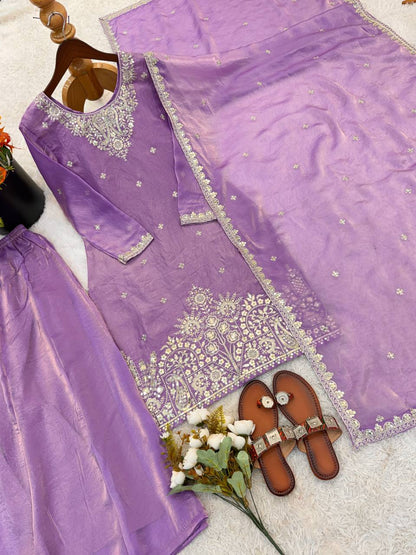 Opulent Purple Color Embroidered Palazzo Suit With Dupatta