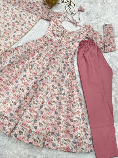 Wedding Wear Pink Color Floral Print Fully-Flared Anarkali Set
