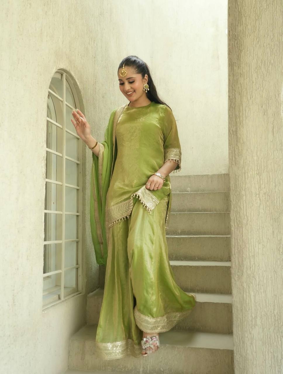 Function Wear Green Color Sequence Embroidered Designer Palazzo Suit