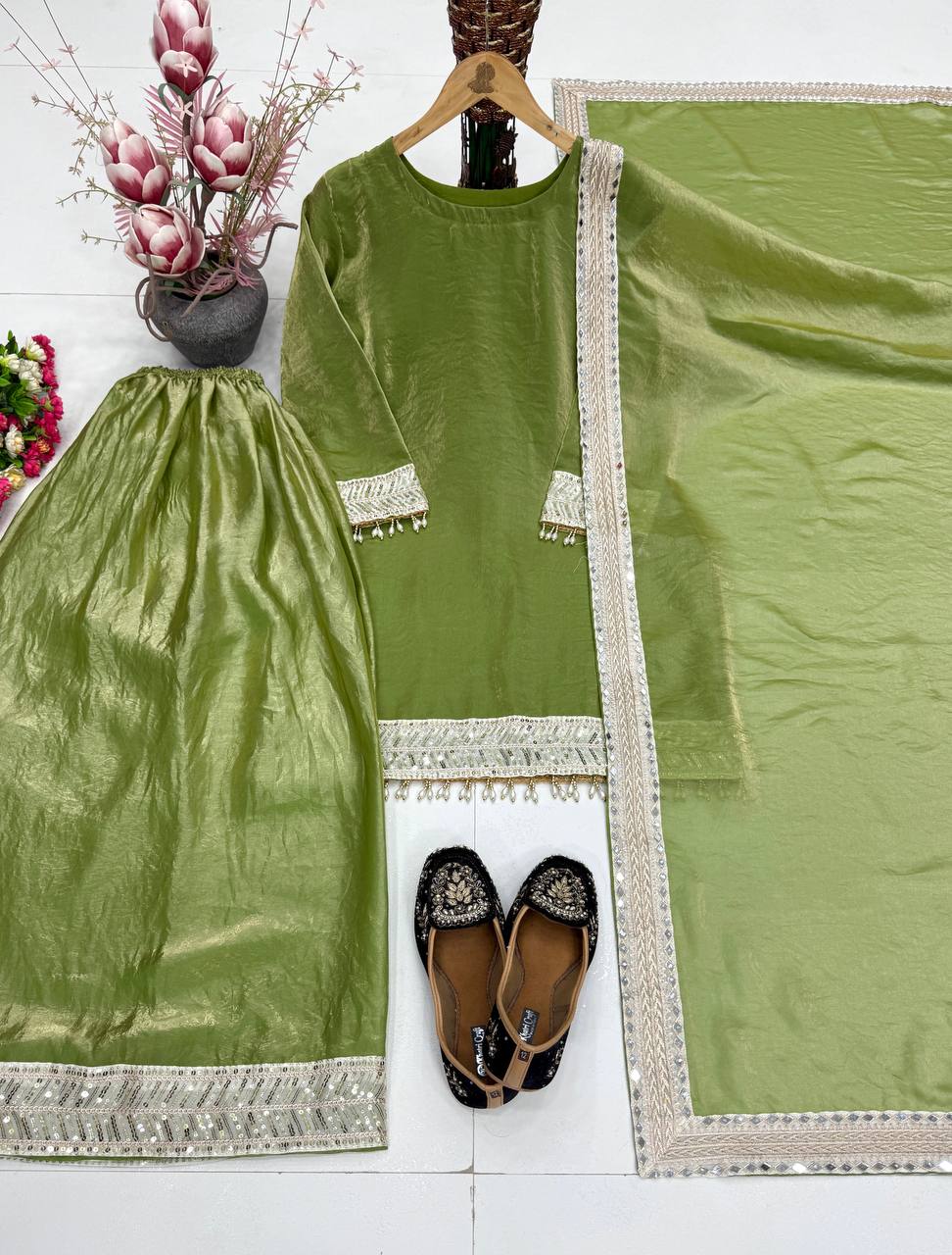 Function Wear Green Color Sequence Embroidered Designer Palazzo Suit