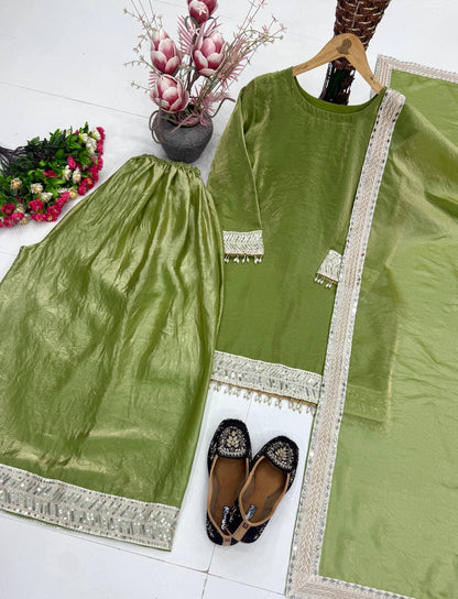 Function Wear Green Color Sequence Embroidered Designer Palazzo Suit