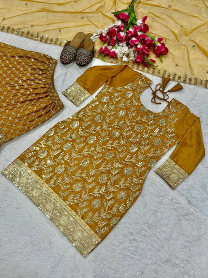 Haldi Special Yellow Color Heavy Chinnon Silk With Sequin Embroidery Work Beautiful Sharara Suit