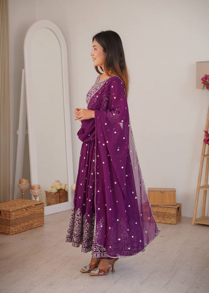 Arti Chauhan Wear Purple Color Designer Embroidered Work Anarkali Gown