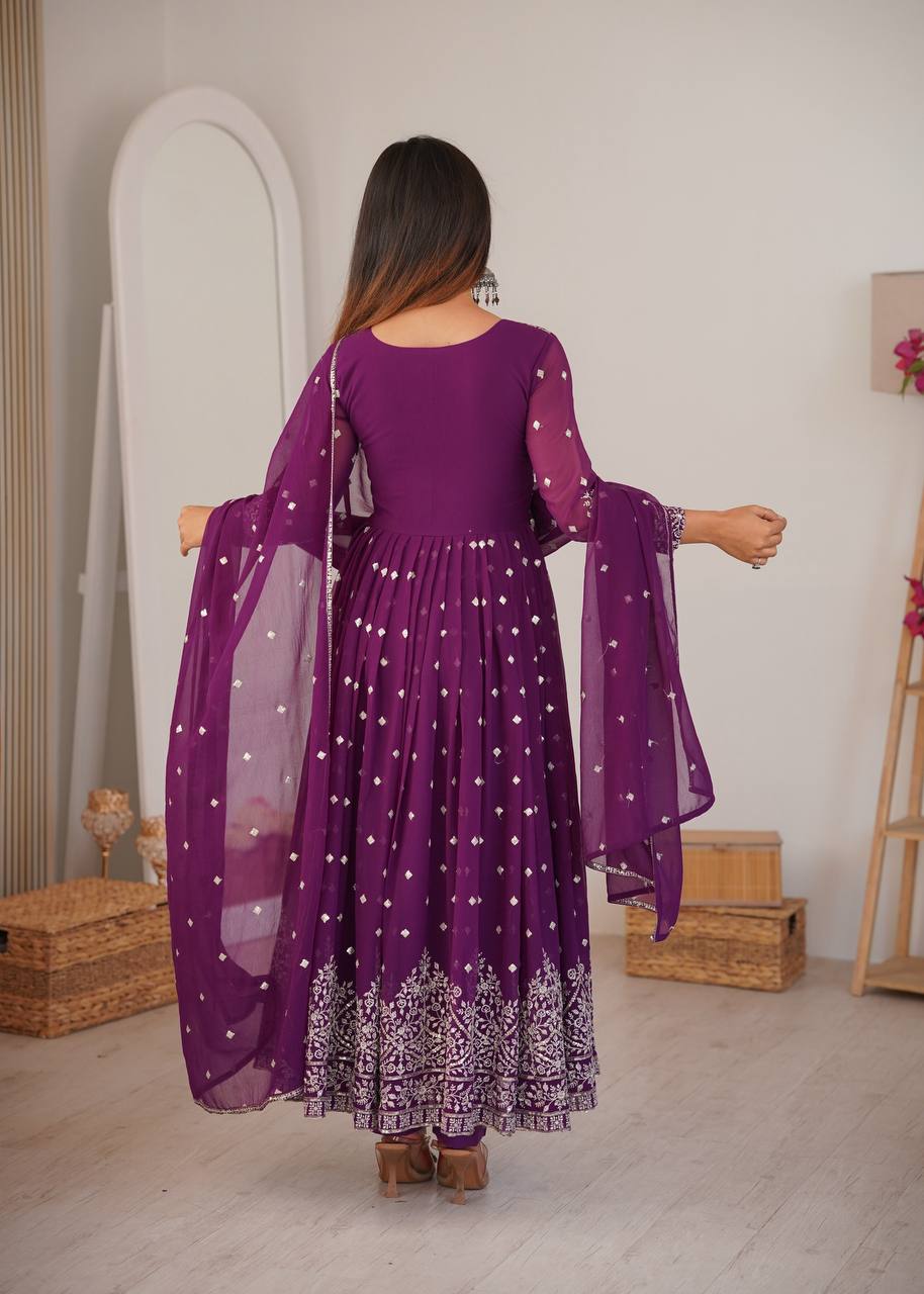 Arti Chauhan Wear Purple Color Designer Embroidered Work Anarkali Gown