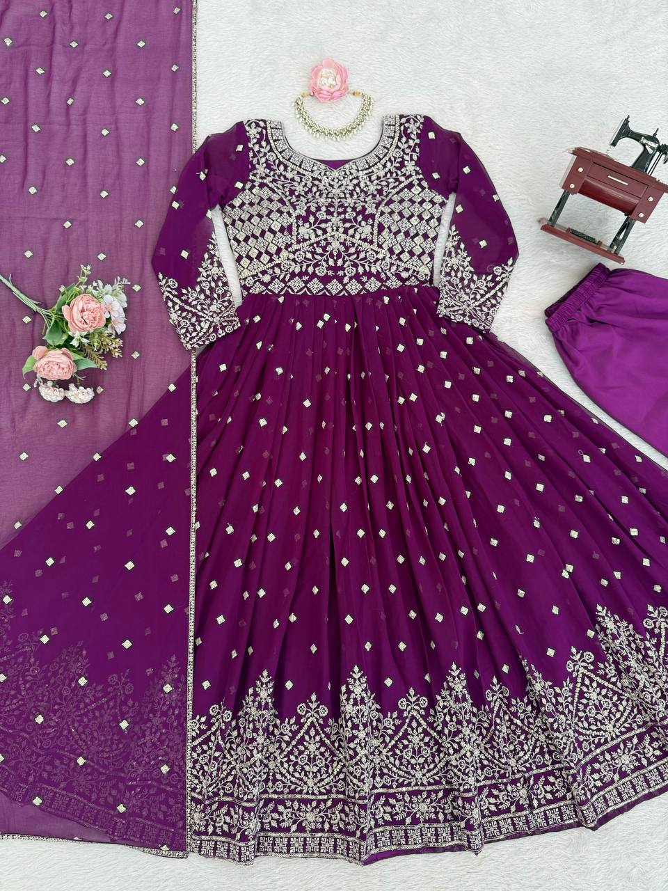 Arti Chauhan Wear Purple Color Designer Embroidered Work Anarkali Gown