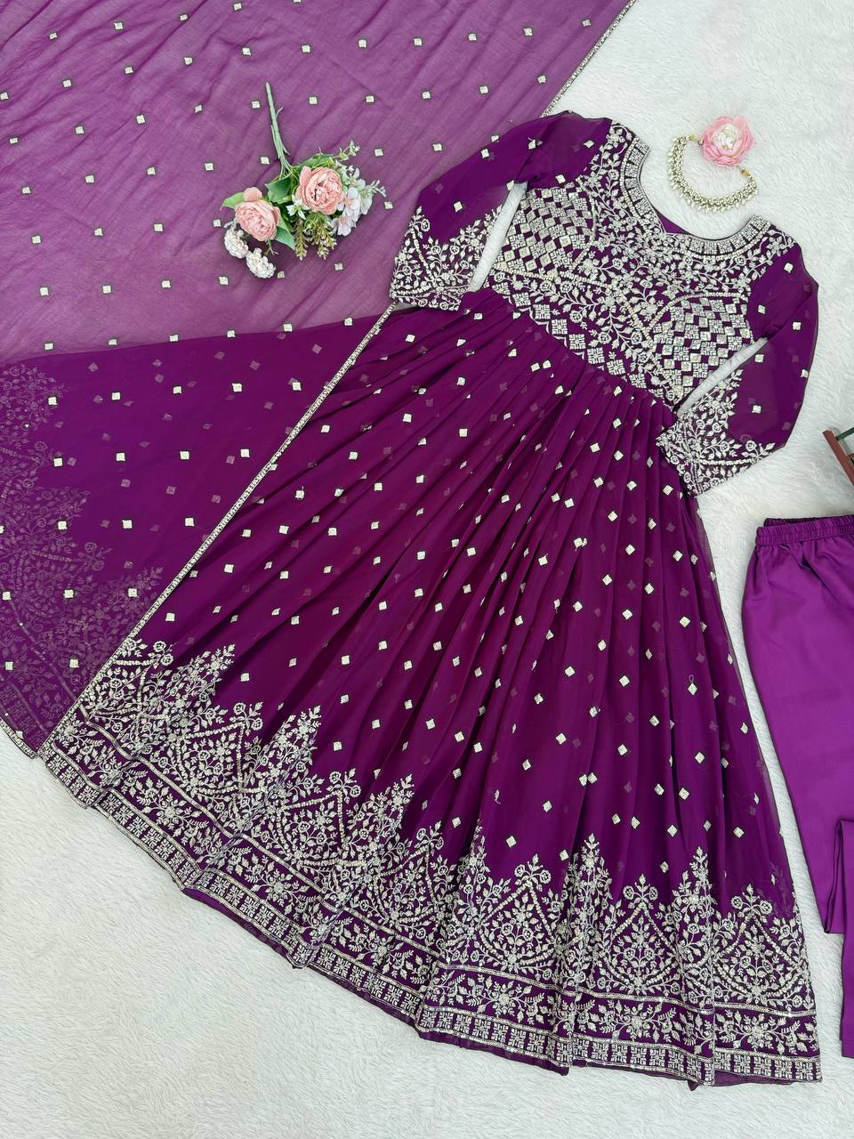 Arti Chauhan Wear Purple Color Designer Embroidered Work Anarkali Gown