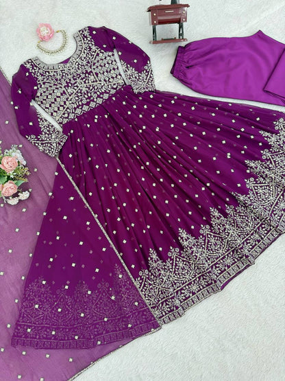 Arti Chauhan Wear Purple Color Designer Embroidered Work Anarkali Gown