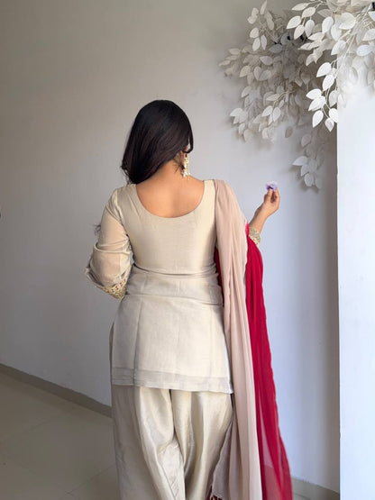 Superhit Beige Color Organza Thread Work Salwar Suit