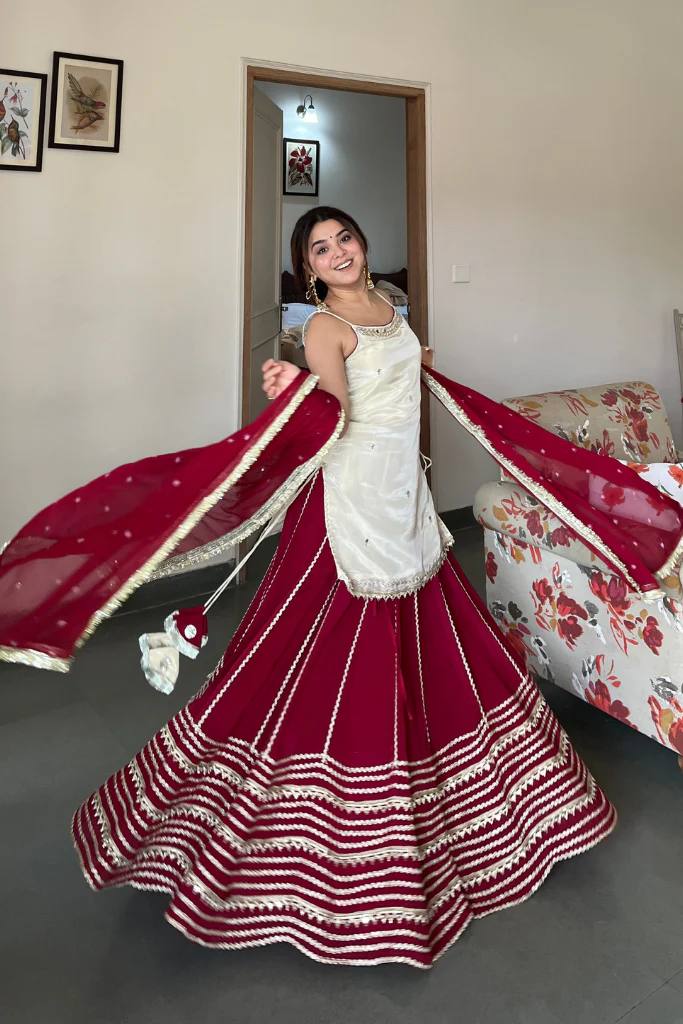 Wedding Wear Maroon Color Real Mirror Work Top With Lehenga