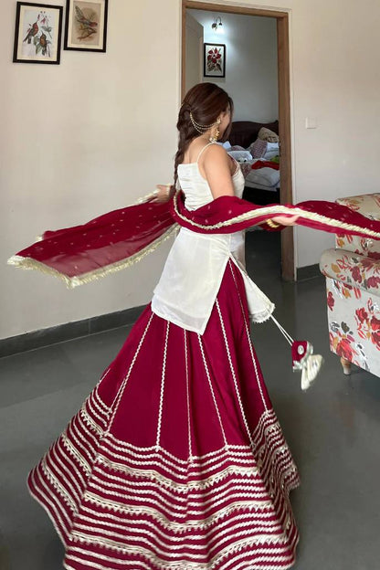 Wedding Wear Maroon Color Real Mirror Work Top With Lehenga