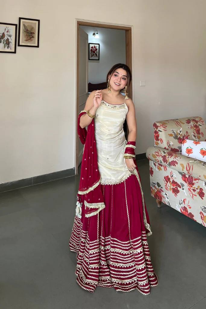 Wedding Wear Maroon Color Real Mirror Work Top With Lehenga