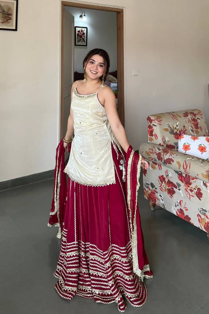 Wedding Wear Maroon Color Real Mirror Work Top With Lehenga