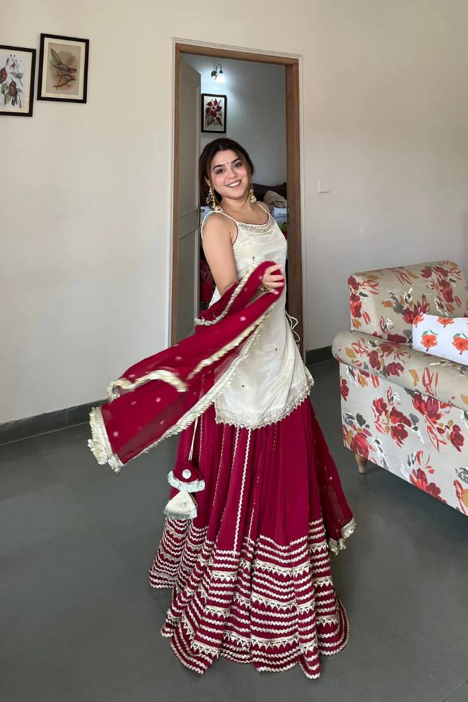 Wedding Wear Maroon Color Real Mirror Work Top With Lehenga