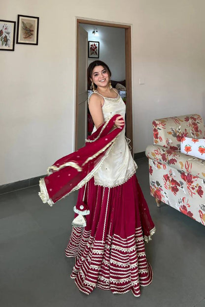 Wedding Wear Maroon Color Real Mirror Work Top With Lehenga