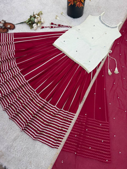 Wedding Wear Maroon Color Real Mirror Work Top With Lehenga