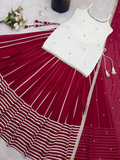 Wedding Wear Maroon Color Real Mirror Work Top With Lehenga