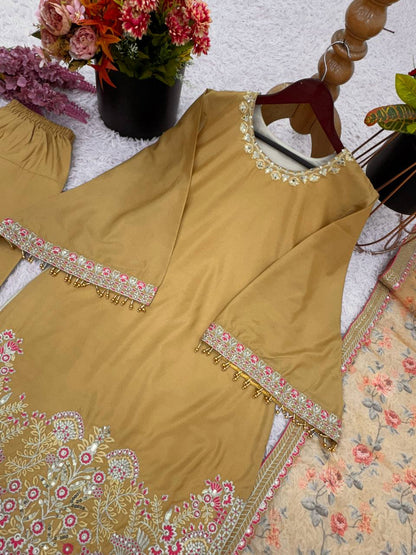 Awesome Yellow Color Heavy Lace Moti Work Farshi Suit