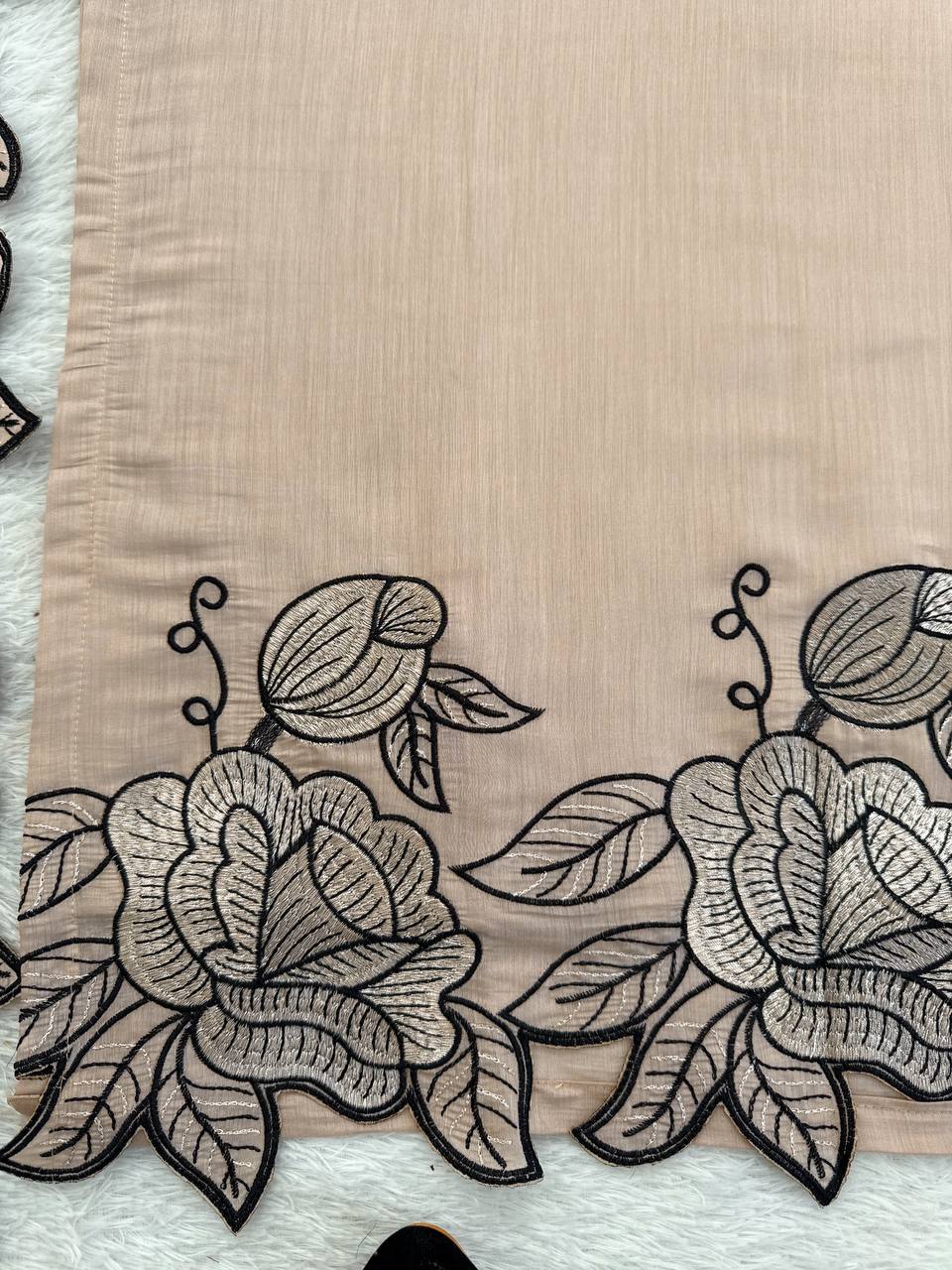 Shining Beige Color Mul Chanderi Thread Work Salwar Suit With Dupatta