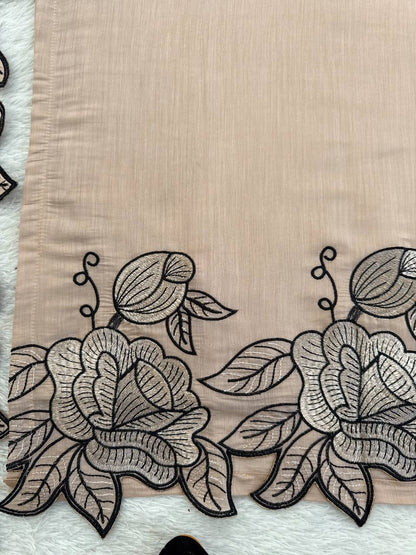 Shining Beige Color Mul Chanderi Thread Work Salwar Suit With Dupatta
