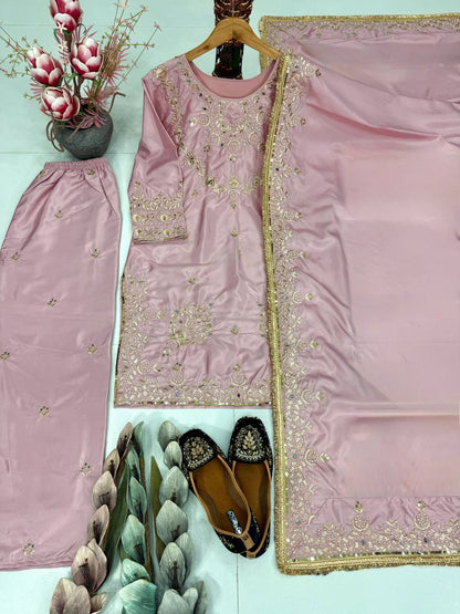 Gorgeous Light Pink Color Sequence Embroidered Palazzo Suit