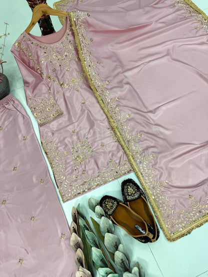 Gorgeous Light Pink Color Sequence Embroidered Palazzo Suit