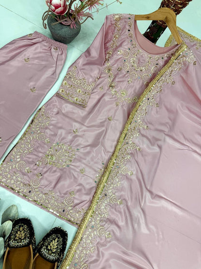 Gorgeous Light Pink Color Sequence Embroidered Palazzo Suit
